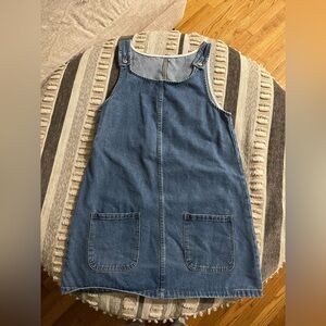 Overall Denim Mini Dress Chore Pockets Medium Wash Sz M